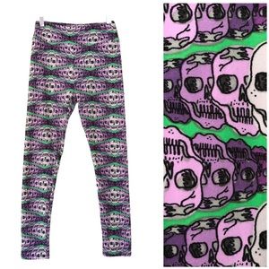 LuLaRoe | Halloween Skull Print Gray & Purple Leggings